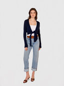 Tie Front Rib Cardigan in Navy