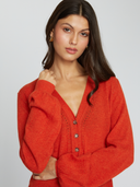 RT13247 | Autumn Cashmere | Balloon Sleeve Cardigan w/ Pointelle Detail in Paprika