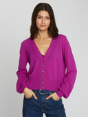 RT13247 | Balloon Sleeve Cardigan w/ Pointelle Detail in Hollyhock | Autumn Cashmere