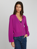 Balloon Sleeve Cardigan W/ Pointelle Detail in Hollyhock