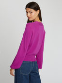 Balloon Sleeve Cardigan W/ Pointelle Detail in Hollyhock