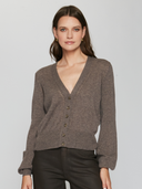 Balloon Sleeve Cardigan W/ Pointelle Detail in Mulch