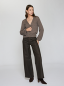 Balloon Sleeve Cardigan W/ Pointelle Detail in Mulch