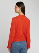 Balloon Sleeve Cardigan W/ Pointelle Detail in Paprika