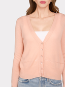 V-Neck Cardigan w/ Pointelle Stitch Detail in Apricot