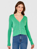 V-Neck Cardigan W/ Pointelle Stitch Detail in Spearmint