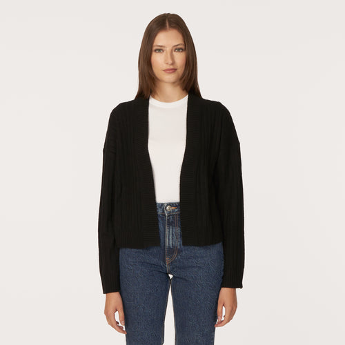 Rib Open Front Shrug in Black