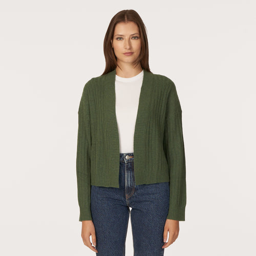 Rib Open Front Shrug in Pickle