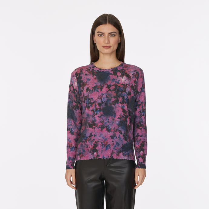 Floral Print Distressed Crew