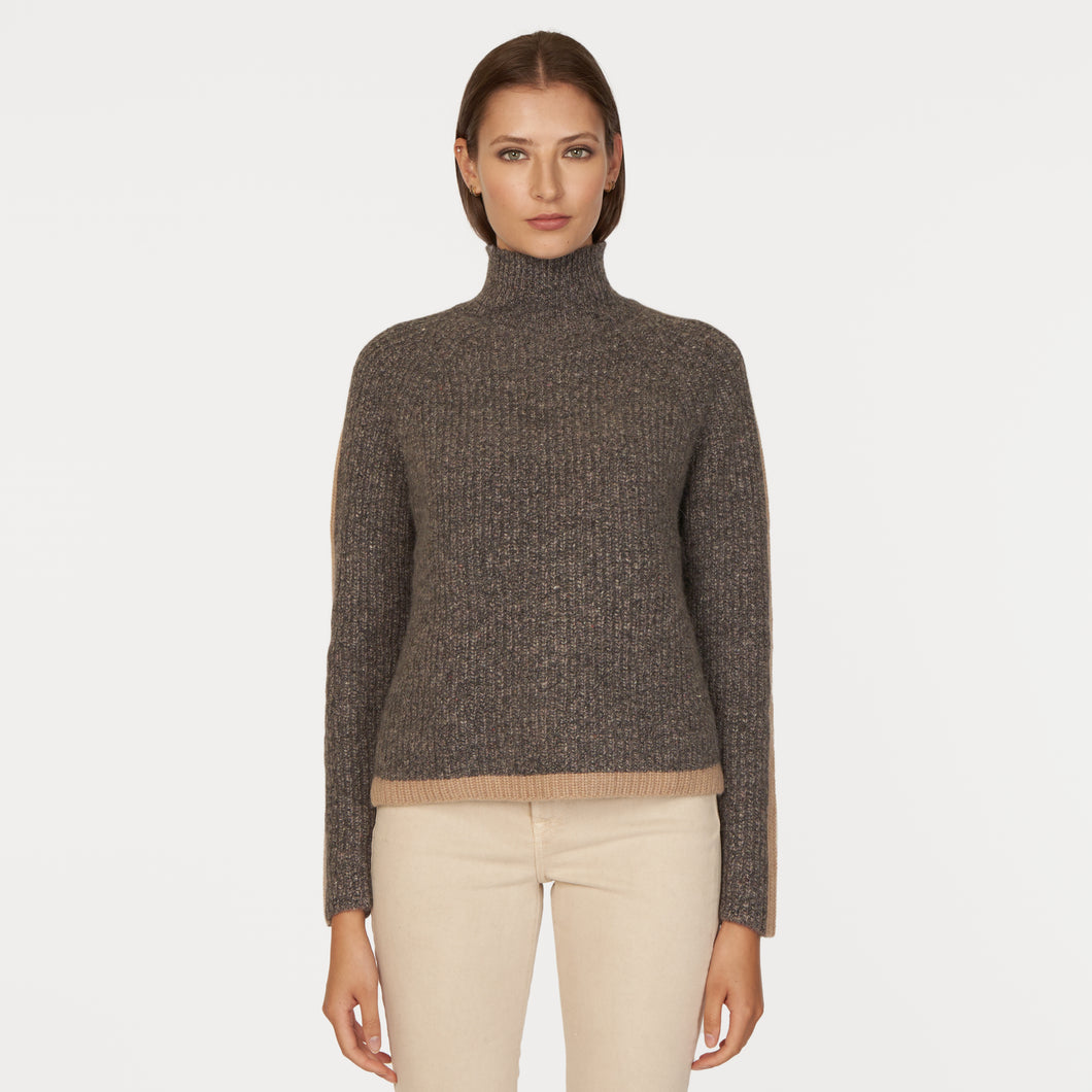 Tipped Tweed Mock w/ Rib Raglan Detail