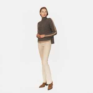 Tipped Tweed Mock w/ Rib Raglan Detail