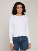 Women’s Distressed Scallop Shaker in Bleach White by Autumn Cashmere | N11042