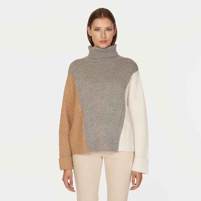 Color Block Cuffed Turtleneck
