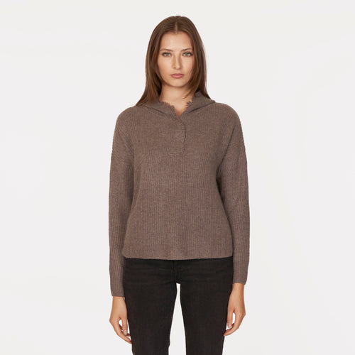 Boxy Shaker Fringe Hoodie w/ Snaps in Mulch