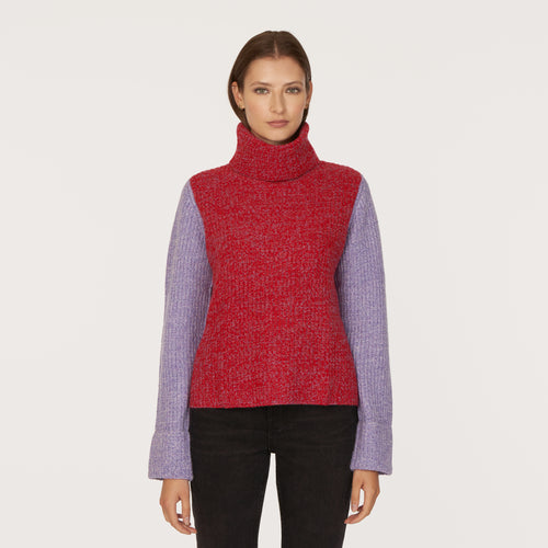 Tweed Color Block Turtleneck in Blazer/Hyacinth