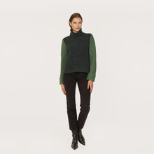 Load image into Gallery viewer, Tweed Color Block Turtleneck in Navy/Pickle