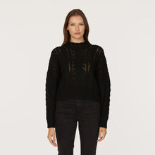 Load image into Gallery viewer, Blouson Sleeve Cable Crew in Black