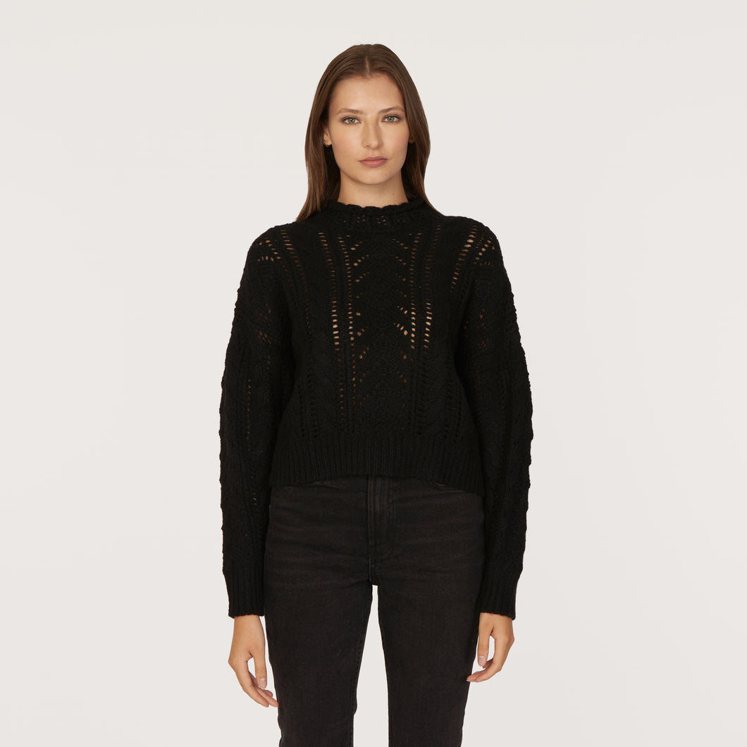 Blouson Sleeve Cable Crew in Black