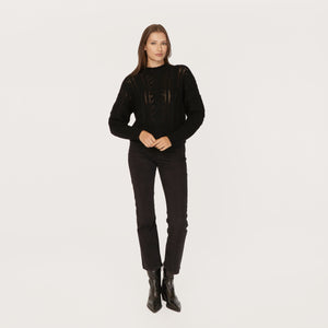 Blouson Sleeve Cable Crew in Black