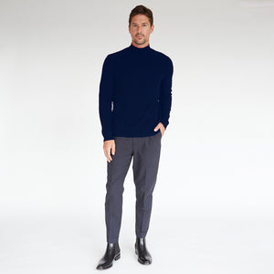 Mock Neck with Shaker Stitch in Navy