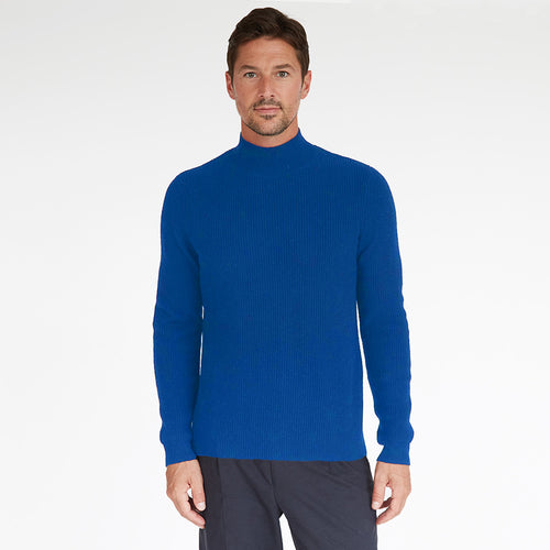 Mock Neck with Shaker Stitch in Electric Pale Blue