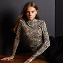 Tiger Print Distressed Second Skin Mock in Brown