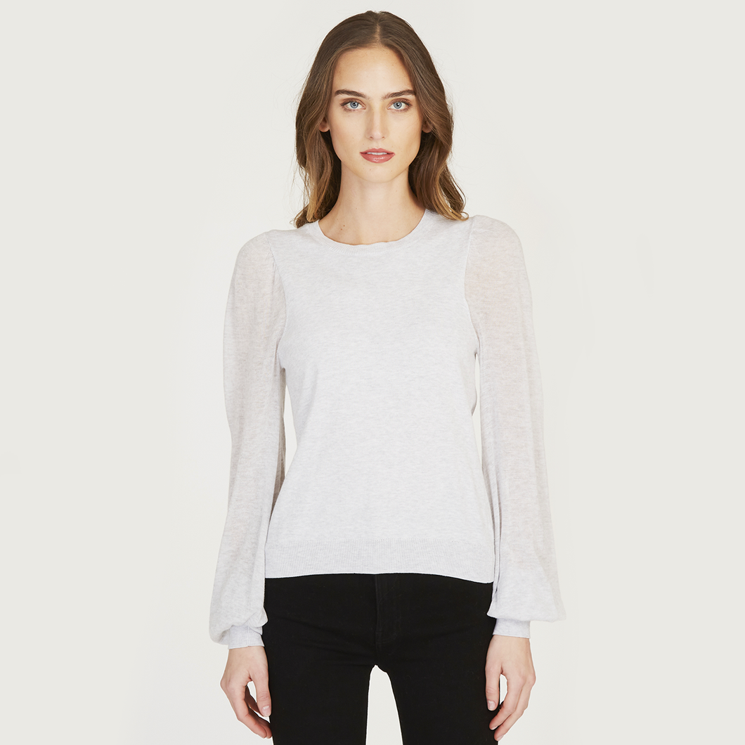 Crew w/ Sheer Bishop Sleeve in Gray
