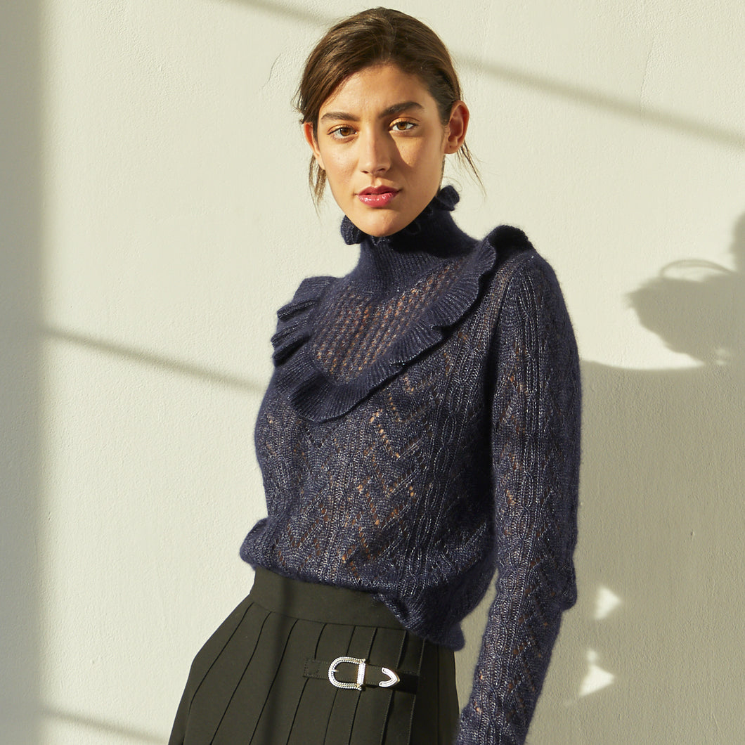 Victorian Pointelle Yoke Mock Neck