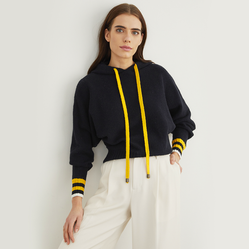 Dolman Hoodie w/ Cuff Stripes in Navy Combo