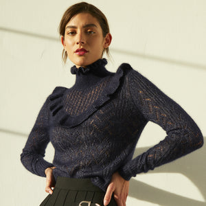 Victorian Pointelle Yoke Mock Neck
