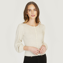 Load image into Gallery viewer, Women&#39;s Rib Puff Sleeve Multi Button Cardigan in Hemp by Autumn Cashmere