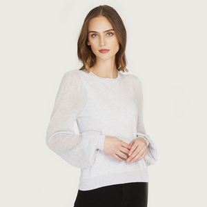 Crew w/ Sheer Bishop Sleeve in Gray