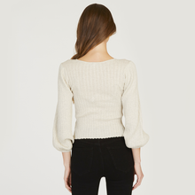 Load image into Gallery viewer, Women&#39;s Rib Puff Sleeve Multi Button Cardigan in Hemp by Autumn Cashmere