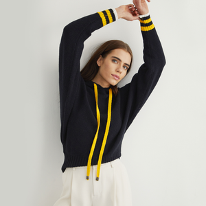 Dolman Hoodie w/ Cuff Stripes in Navy Combo