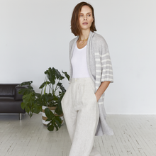 Load image into Gallery viewer, Breton Stripe Shawl Collar Throw in Fog White