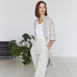 Breton Stripe Shawl Collar Throw in Fog White