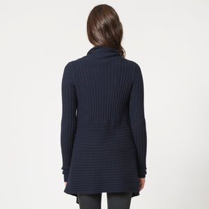 Women’s Cashmere Rib Drape Cardigan in Peacoat (Navy Blue) by Autumn Cashmere