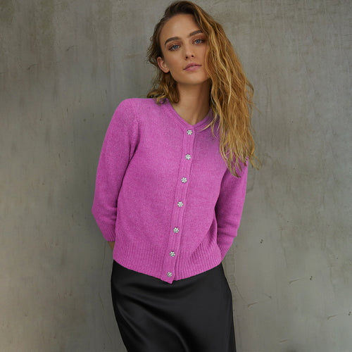 Vintage Baby Cardigan w/ Jewel Buttons in Rose Petal