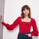 Bishop Sleeve Square Neck in Crimson