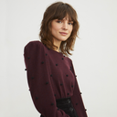 Puff Sleeve Pom Pom Crew in Prune/Black