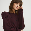 Puff Sleeve Pom Pom Crew in Prune/Black
