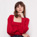 Bishop Sleeve Square Neck in Crimson