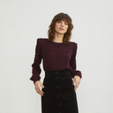 Puff Sleeve Pom Pom Crew in Prune/Black