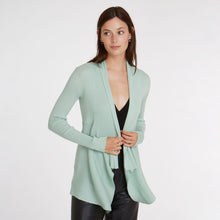Load image into Gallery viewer, Women&#39;s Cotton Rib Drape Cardigan in Mint Green by Autumn Cashmere.