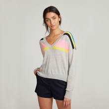 Load image into Gallery viewer, Cropped V-Neck w/ Shoulder Stripes. Lightweight Cashmere Sweater. Autumn Cashmere.