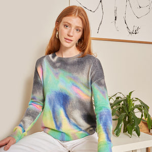 Printed Oil Slick Crew by Autumn Cashmere. Women's Tie Dyed Sweater.