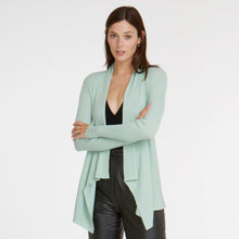 Load image into Gallery viewer, Women&#39;s Cotton Rib Drape Cardigan in Mint Green by Autumn Cashmere.