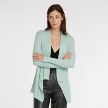 Load image into Gallery viewer, Women&#39;s Cotton Rib Drape Cardigan in Mint Green by Autumn Cashmere.