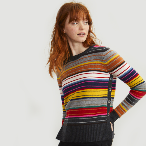 Multi Stripe with Side Buttons | Color Rainbow Stripe Sweater | Autumn Cashmere