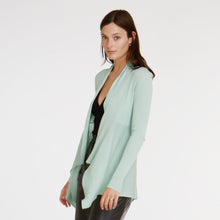Load image into Gallery viewer, Women&#39;s Cotton Rib Drape Cardigan in Mint Green by Autumn Cashmere.